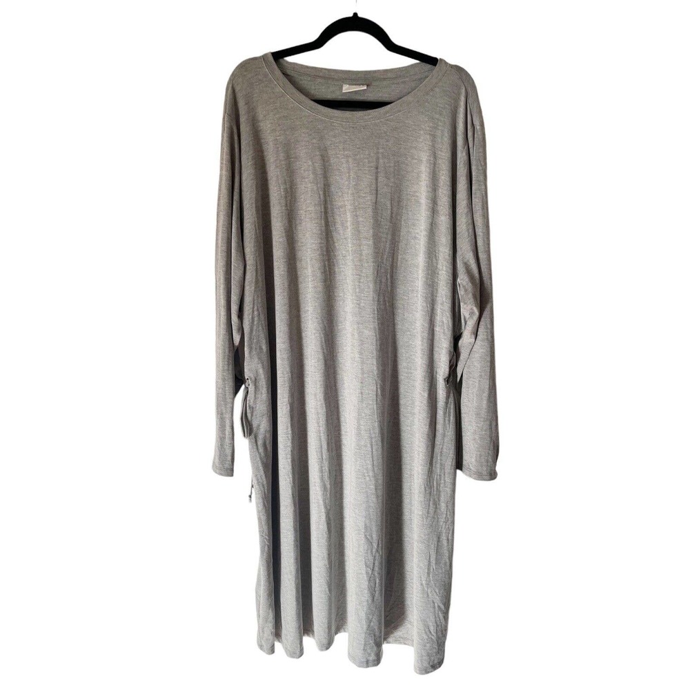 Ava & Viv Light Gray Jersey Knit Lace Up Waist Long Sleeve Midi Dress Size 1X